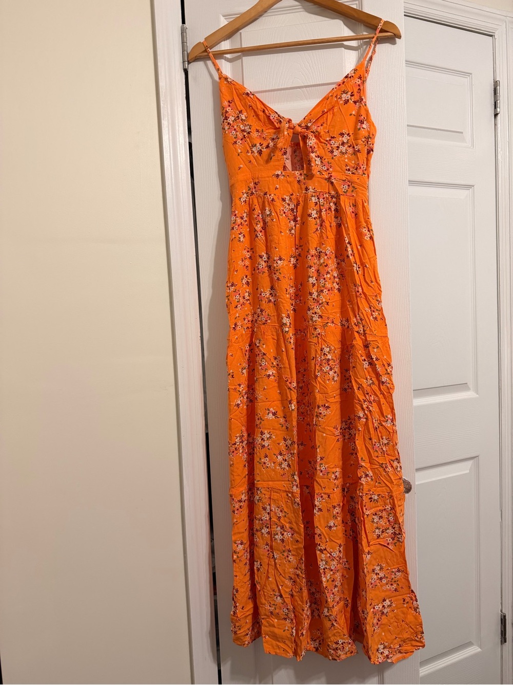 Orange Floral Maxi Dress with Spaghetti Straps